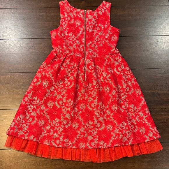 Justice Vibrant Red Kids Dress with White Floral Design - Picture 3 of 5